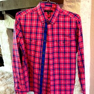 BANANA REPUBLIC PINK BLUE PLAID LONG SLEEVE CASUAL TWO POCKET SLIM FIT SIZE M